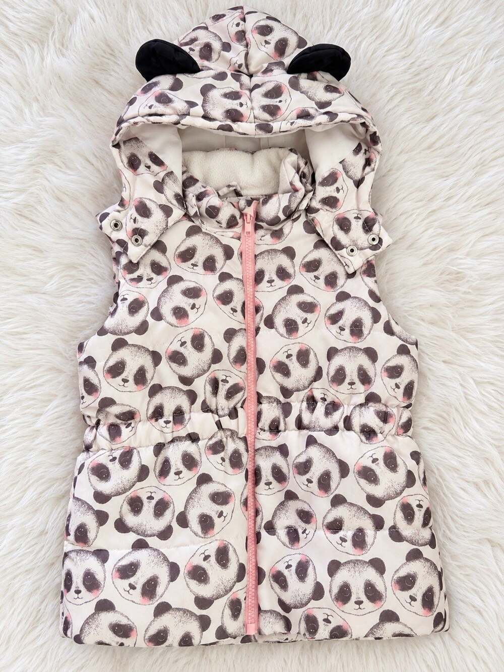 H&M Girls’ Panda Print Hooded Puffer Vest – Size 7–8 Years